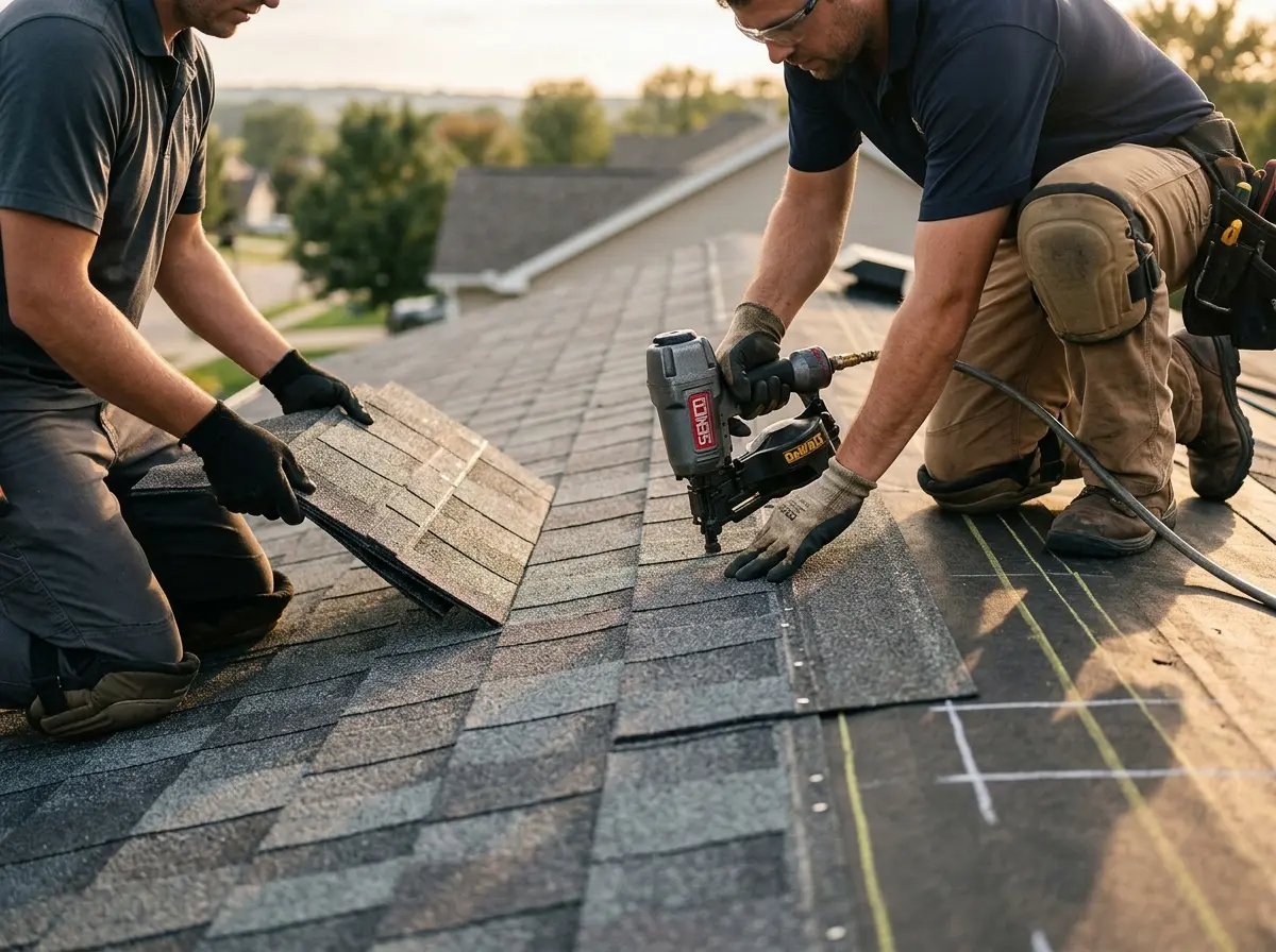 Professional roofer working on a residential roof in Tamarac